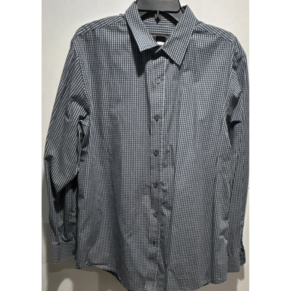 Banana Republic Relaxed Fit Blue White Check Cotton Button-Up Shirt Men's XL